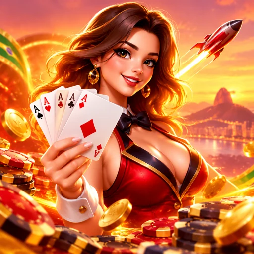 Mesa de pôquer caribenho com cinco cartas do jogador